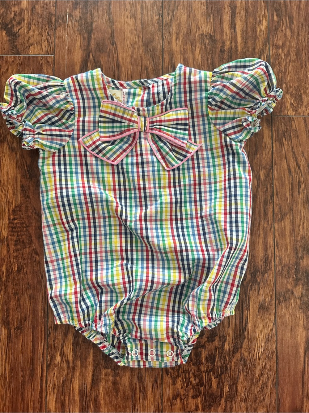 TBBC Girls' Multicolor Gingham Bow Onesie